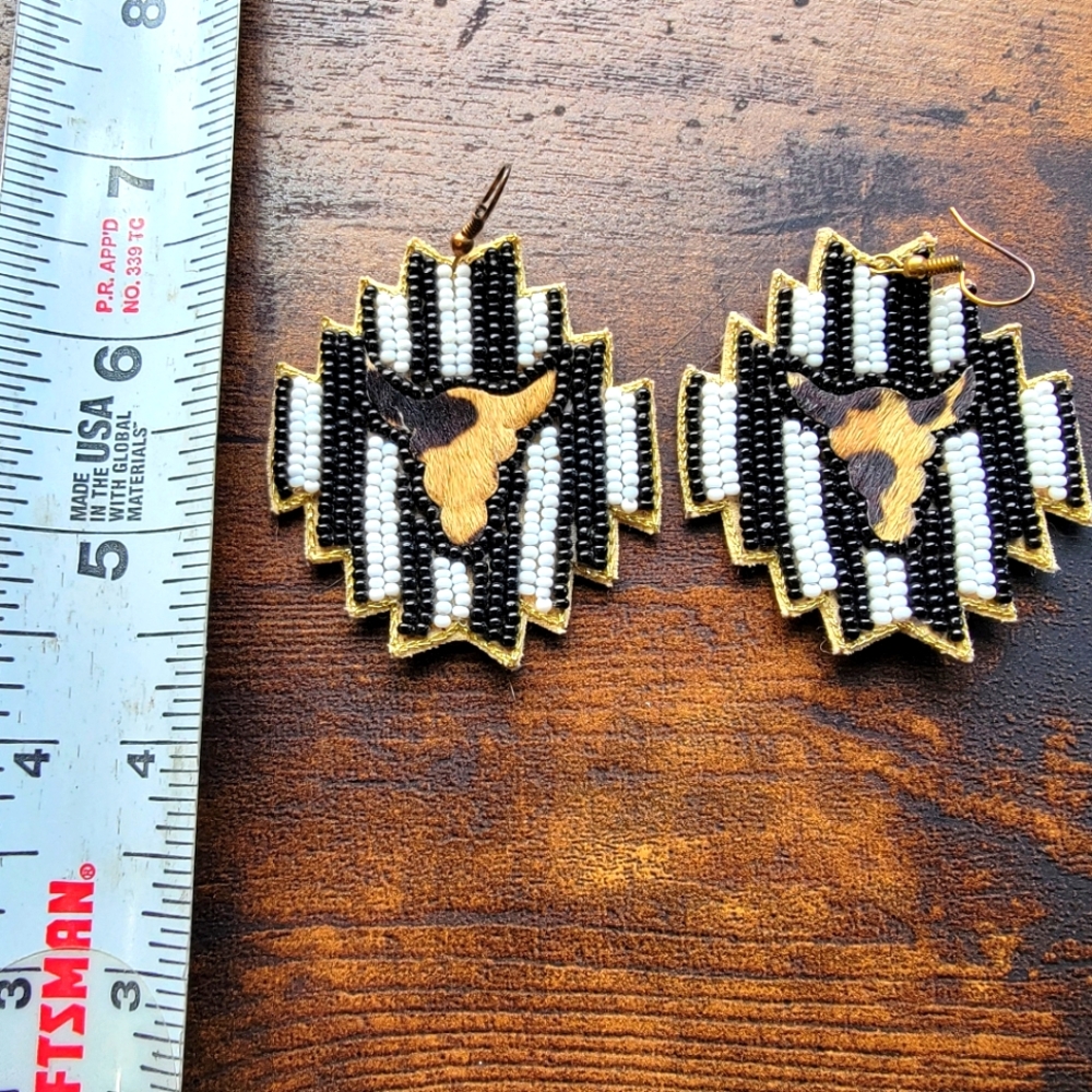 Bullhead Leather & Beaded Earrings